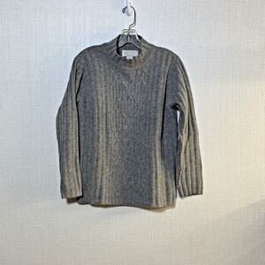 Petite Sophisticate Sweater Women PL Gray Lambswool Angora Mock Neck Ribbed Knit